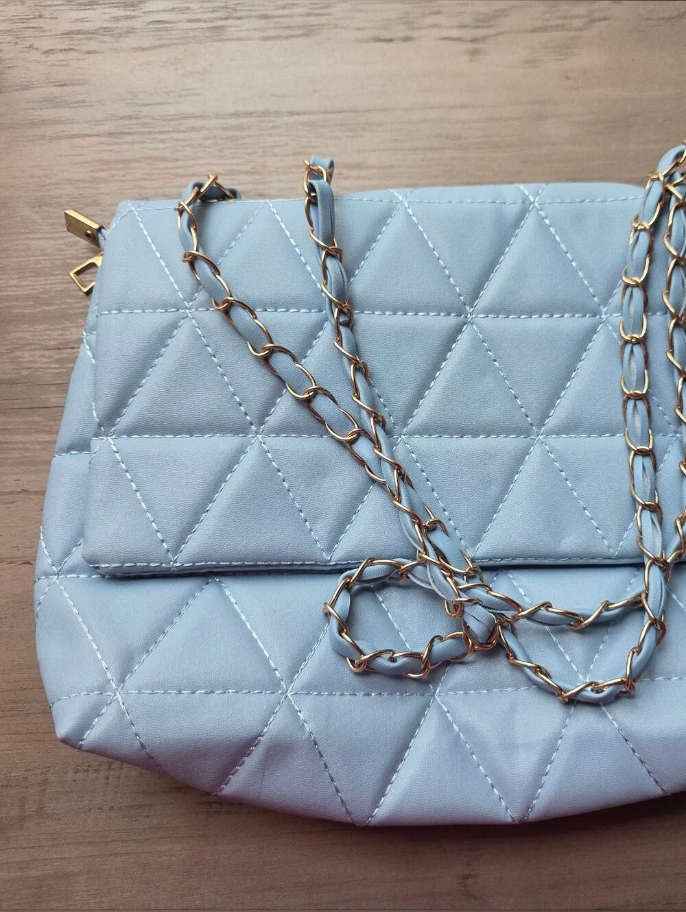 Quilted Light Blue Chain Shoulder Bag